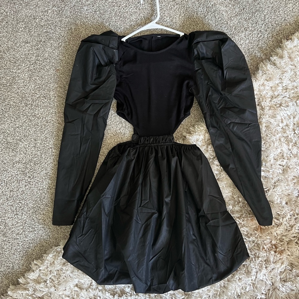 Puff sleeve cutout waist cupcake dress